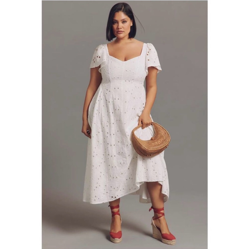 Anthropologie 2X Extro&Vert Ada Flutter-Sleeve Broderie Midi Dress NWT UK 20 3X